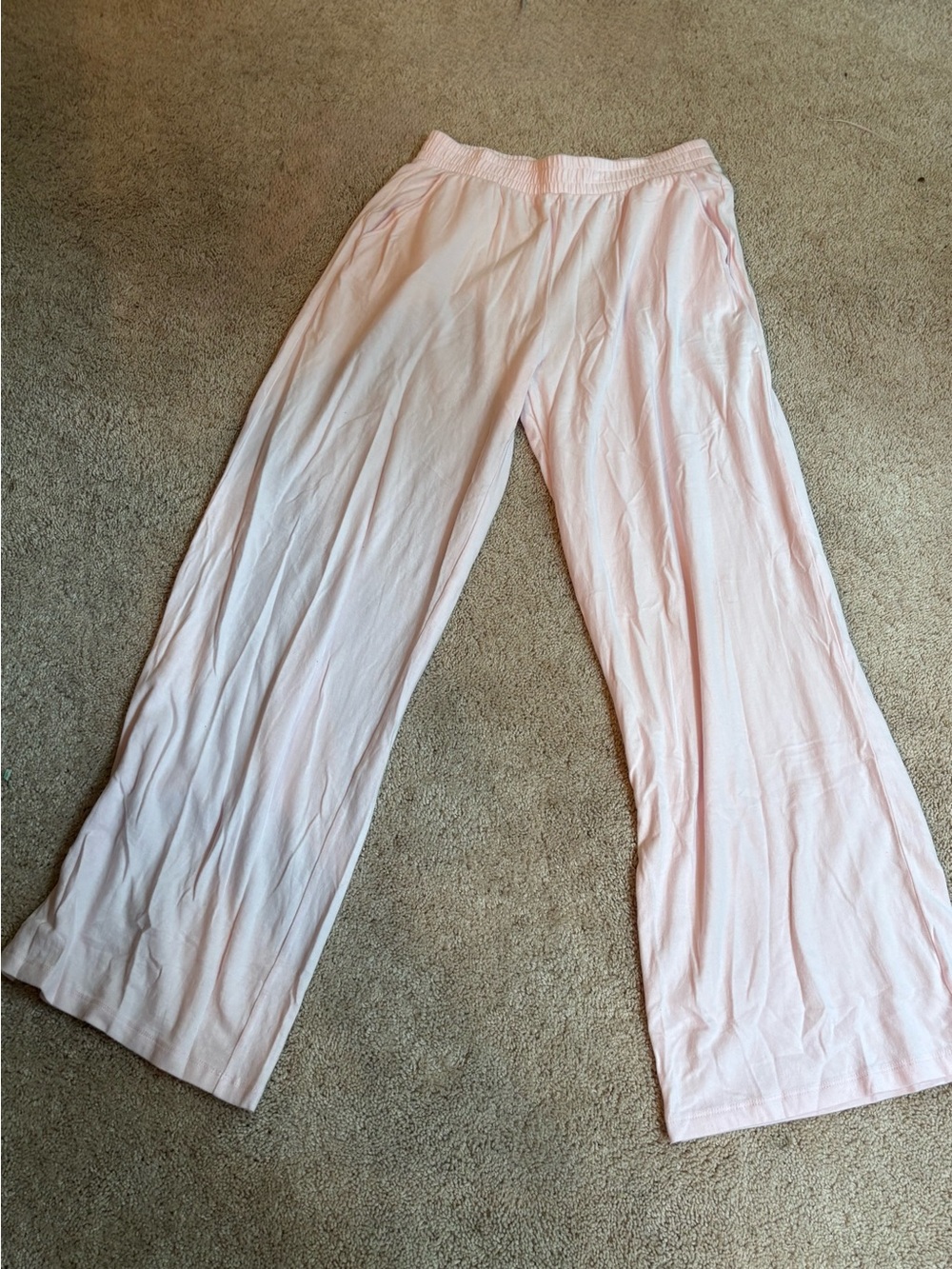 Abercrombie & Fitch Light Pink Lounge Set - Long Sleeve Top & Wide Leg Pants - Picture 4 of 8
